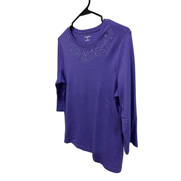 Studio Works Petite Womens Purple Embellished 3/4 Sleeve Top PS Embroidery - Picture 3 of 10